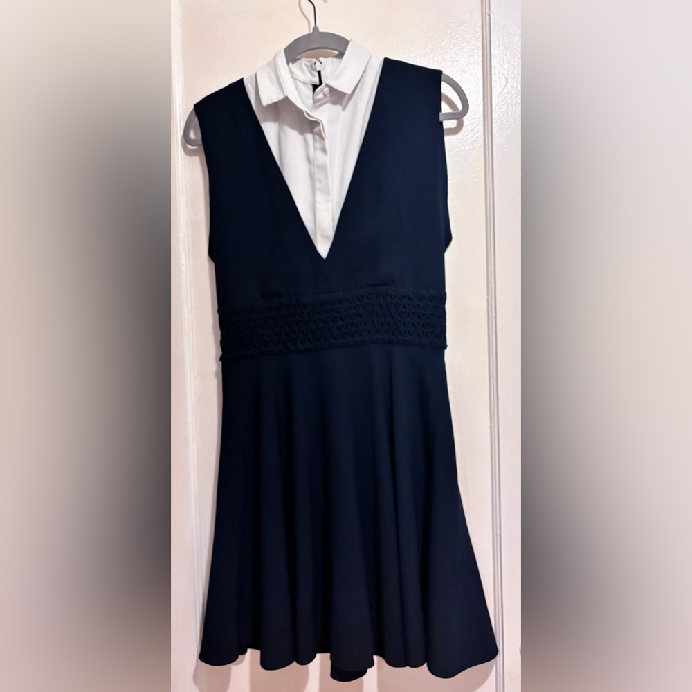 The Kooples Navy White Contrast Collar Fit & Flare Mini Dress S
